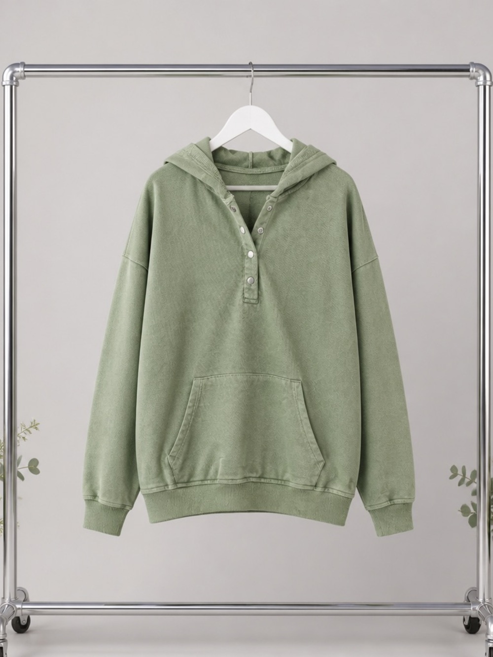 Men's Sage Green Zip-Style Hooded Sweater